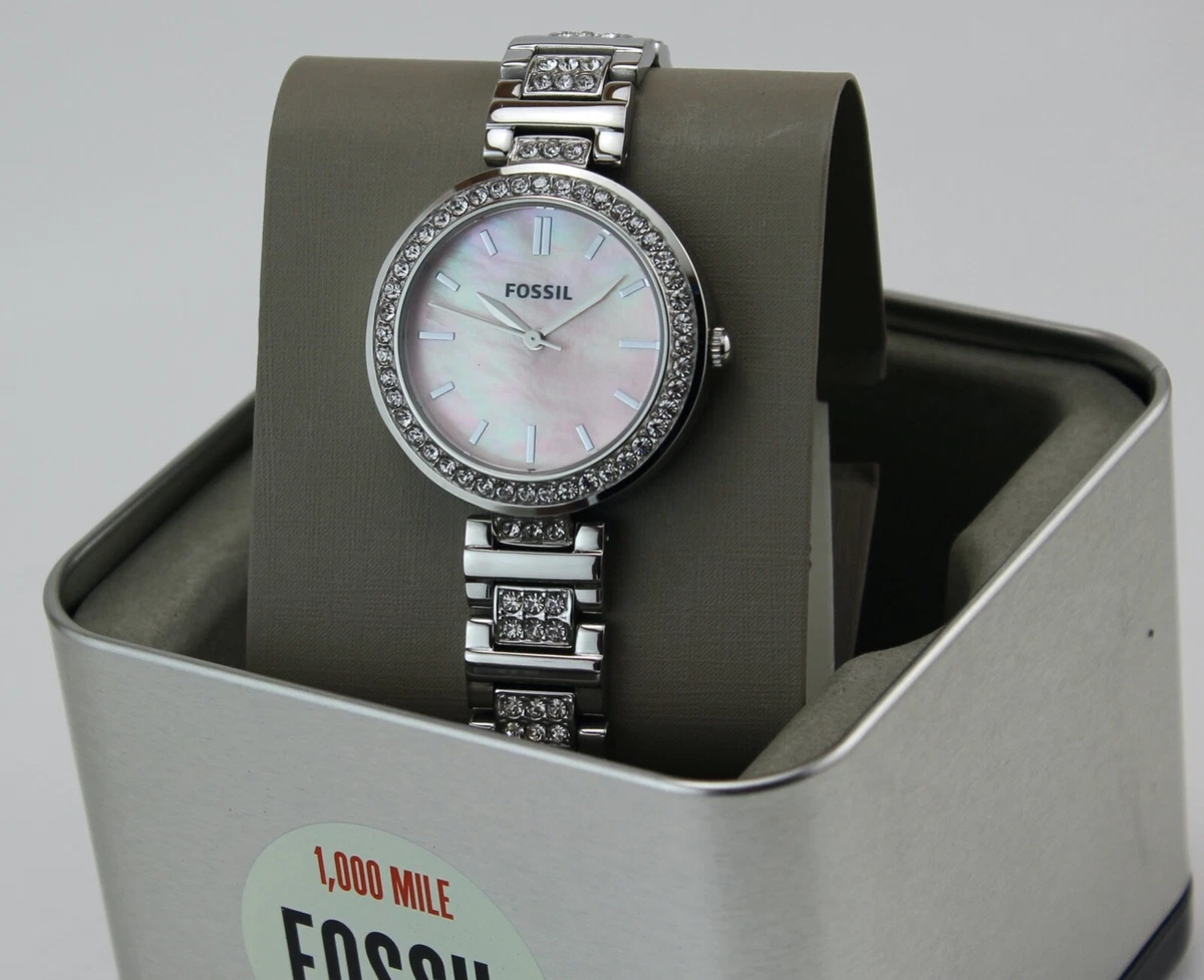 NEW AUTHENTIC FOSSIL KARLI CRYSTALS SILVER MOP DIAL WOMEN'S BQ3182 WATCH