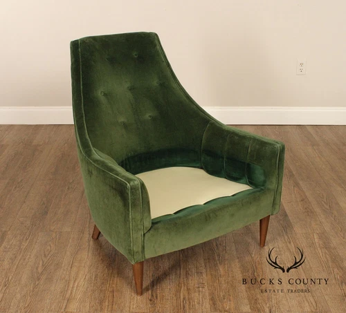 Mid Century Modern Pair of Tufted Velvet Lounge Chairs - Picture 7 of 15