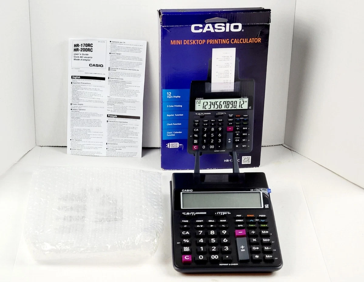 Casio HR 170RC Desktop Printing Calculator Tested NO A C ADAPTER