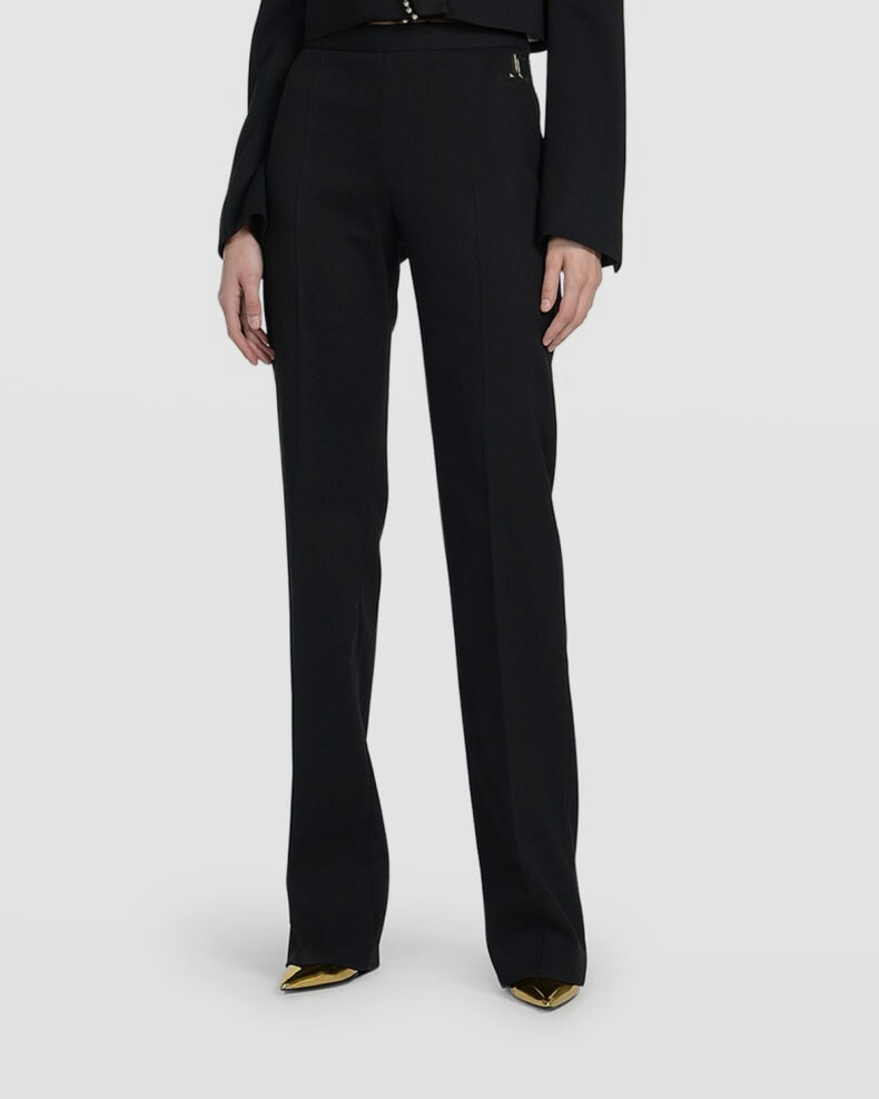 $545 Just Cavalli Women's Black Wool Straight-Leg Pleated Trousers Pants Size 44