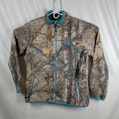 Realtree Xtra YOUTH Full Zip Fleece Hunting Jacket w/ Blue Trim Size XL 