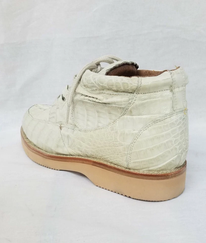 Mens Off White Crocodile Ostrich Western Shoe Sneakers Genuine Leather Size 7.5 - Image 4 of 4