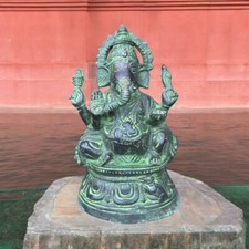 7 1/2" Seated Aluminum Antique Finish Ganesh Murti Statue