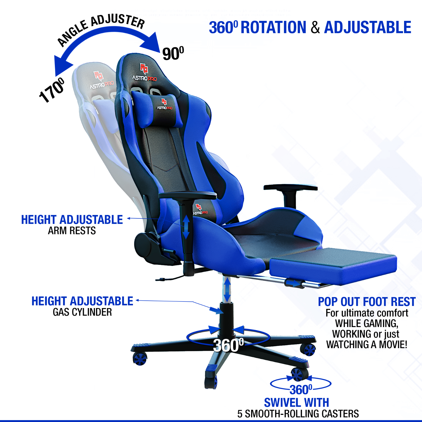 Astro Pro Racing Gaming Office Chair Gas Lift Swivel Computer Desk