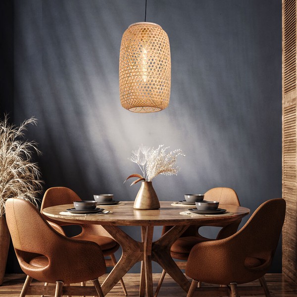 Bambus HäNge Lampe Pendel Geflecht Design Decken Leuchte Wohn Zimmer Beleuchtung-image