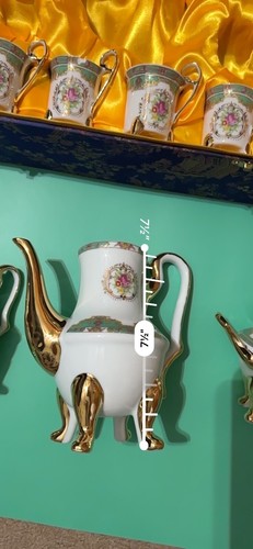 Yau Shing (YS) Laurel Shield Fine Porcelain Pink Green Demitasse 29 Pc. Tea Set - Picture 8 of 21