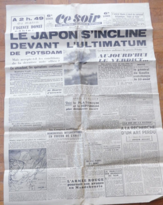 Heute Abend 15. August 1945 KAPITULATION JAPAN ATOMBOMBE