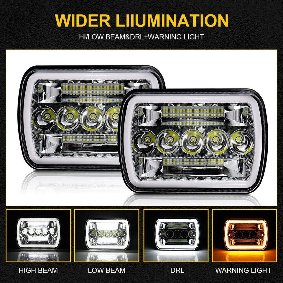Pair 5x7" 7x6" LED Headlights Hi/Lo Beam For Dodge D150 D250 D350 Ram 50 H4 JEEP - Image 2 of 4