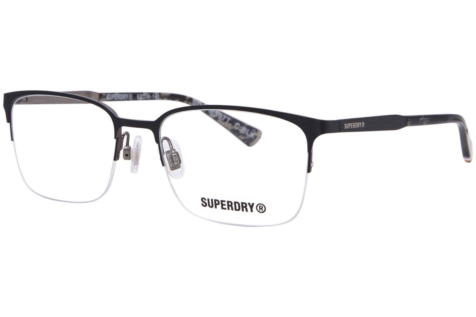 Superdry SDOM507T BLK Eyeglasses Mens Black Semi Rim Rectangle Shape 53mm 24590₽