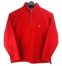 VTG 90  s Tommy Hilfiger Spellout Collar Fleece 1/4 Zip Pullover Red Mens Size L