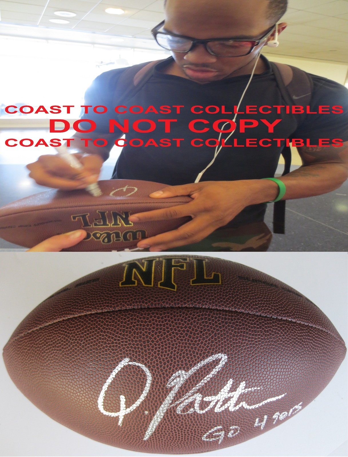 QUINTON PATTON,SAN FRANCISCO 49ERS,SIGNED,AUTOGRAPHED,NFL FOOTBALL,COA,PROOF 