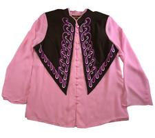 Bob Mackie Womens Blouse Sz L Pink Paisley Embroidered Button-Up Long Sleeve NWT