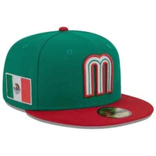 New Era MEN'S 59FIFTY Fitted HAT 5950 GREEN MEXICO WBC 2023 RED CAP RETRO NEW