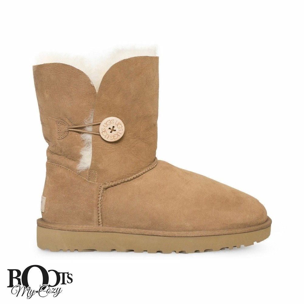 UGG BAILEY BUTTON II CHESTNUT SUEDE SHEEPSKIN BOOTS SIZE US 7/UK 5.5/EU 38 NEW