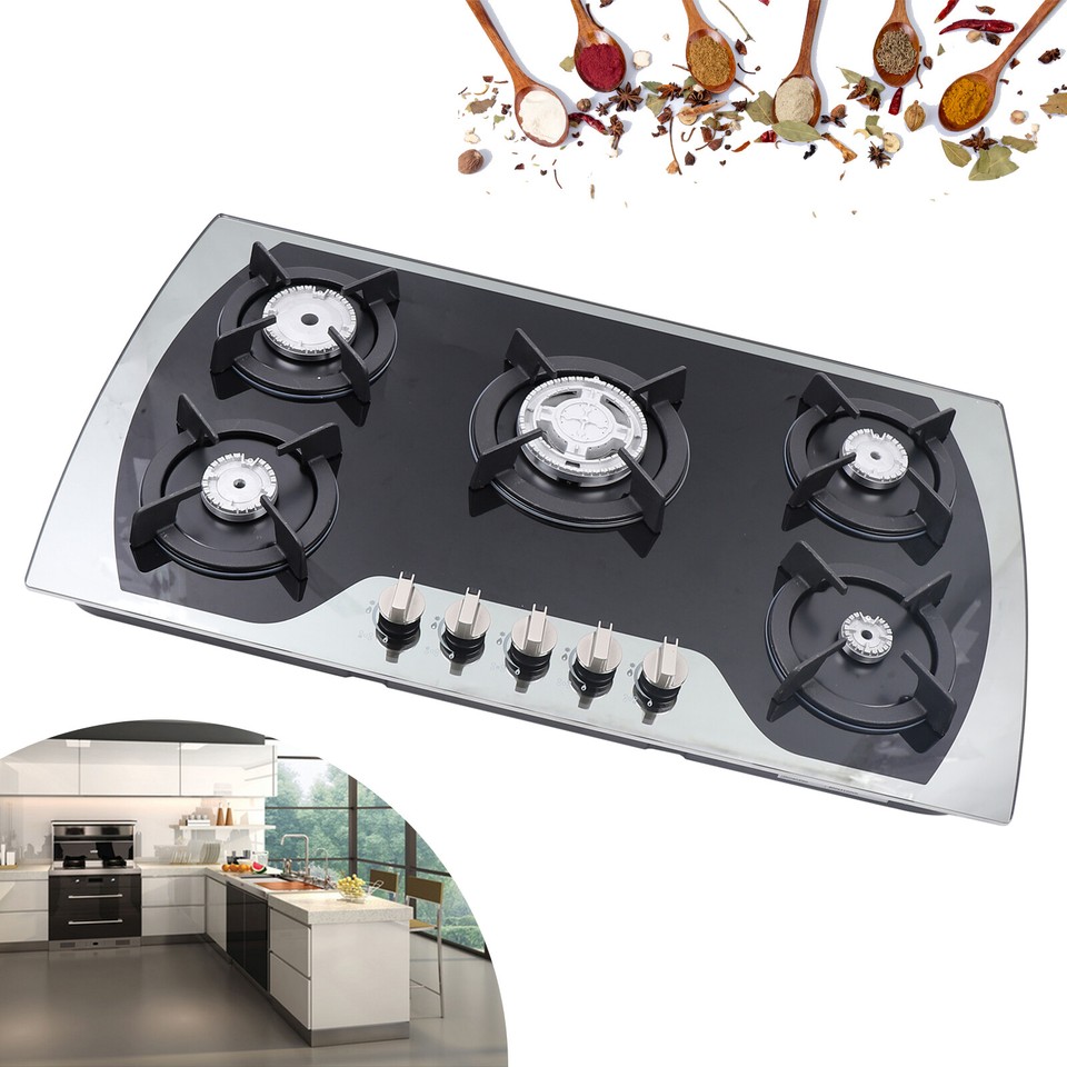 Gas Cooktop 5 Burner Builtin Gas Stove Stainless Steel NG/LPG Gas Hob