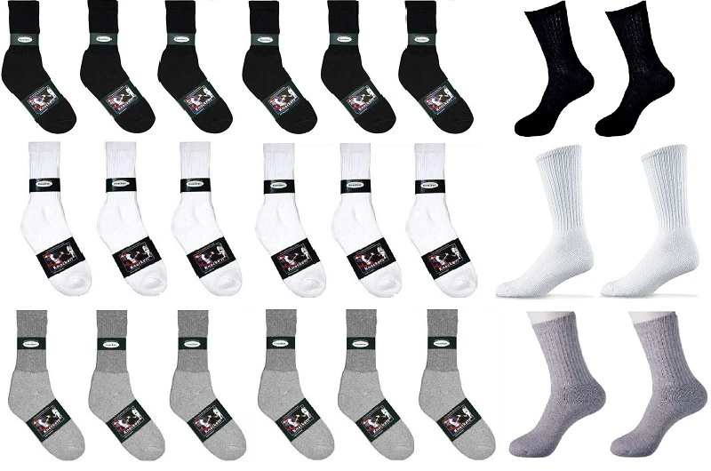 Wholesale Dozens Lot Knocker Sport Cotton Crew Socks White Black Grey 9-11 10-13