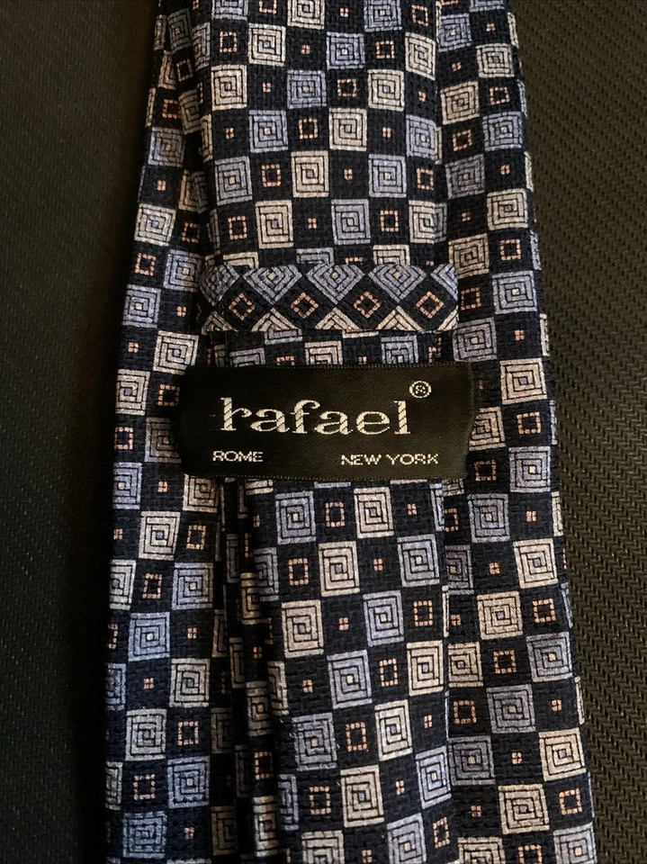 RAFAEL VINTAGE MENS NECKTIE ALL SILK BLUE GEOMETRIC - Image 2 of 4