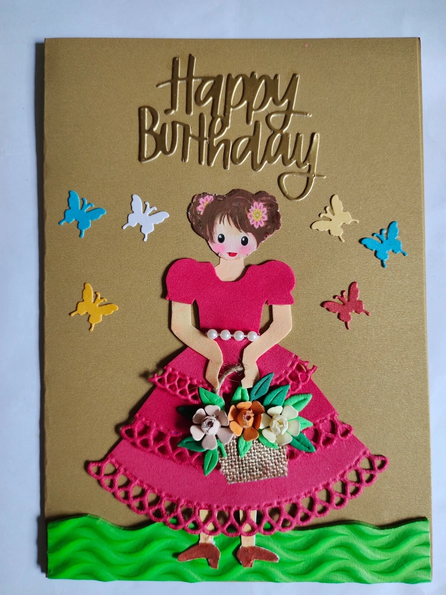 Handmade Red Dolls Birthday Greetings Cards Daughter Granddaughter