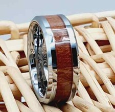 Wood Rings Wooden Wedding Ring Polished Finish Beveled Edges Men's Tungsten Ring