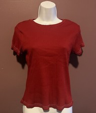 New Red Ribbed Short Sleeve Top Size Medium