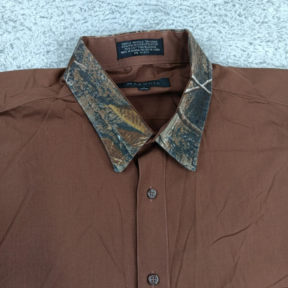 Camisa masculina Marquis 17 34-35 marrom algemas de árvore real colarinho abotoado - Imagem 4 de 4