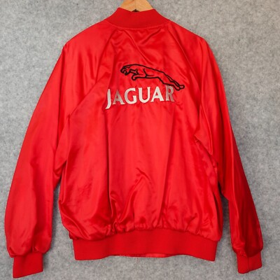 80s Vintage JAGUAR Bomber Jacket Mens L Red Formula E Racing