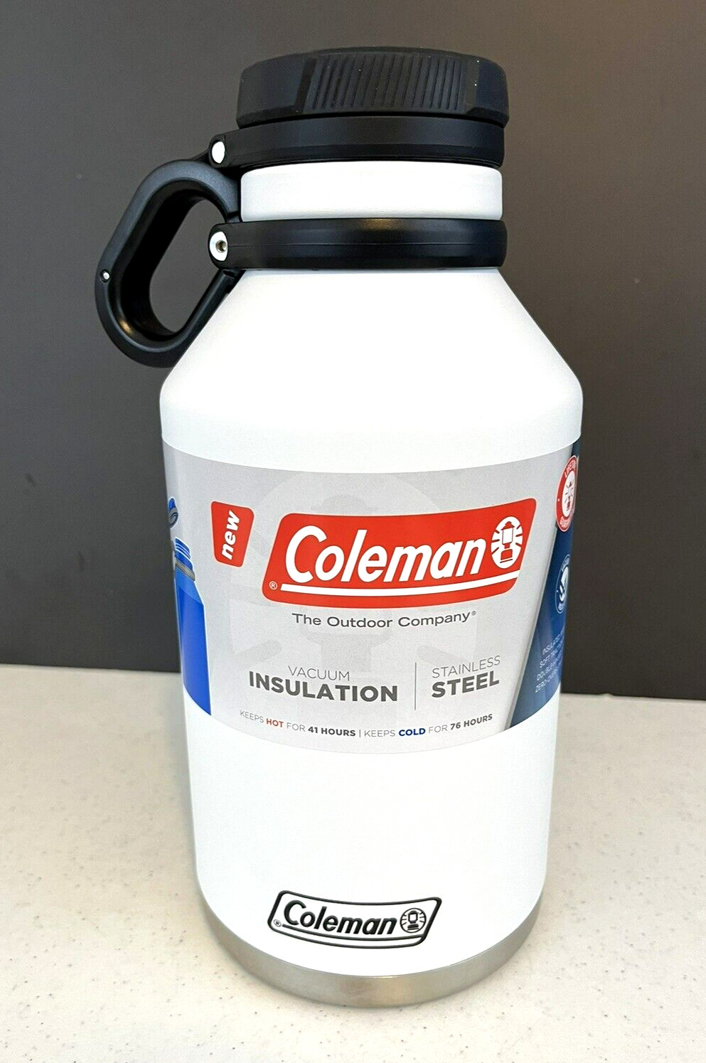 Coleman~Growler 64oz Vacuum Insulated Water Bottle~White~Stainless~BPA-Free~New