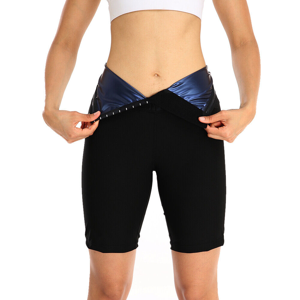 KSCD Women Sauna Sweat Shorts Hot Fitness Capris Pants Exercise Leggings  High Waist Thermo Workout Gym Short Pants Black Medium 