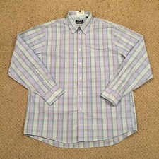 Chaps Shirt Mens Size 17 Blue Plaid Long Sleeve Button Up Classic Fit