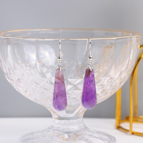 1 Pair Water Drop Natural Stone Chakra Crystal Pendant Dangle Earrings Hook Gift - Picture 2 of 26