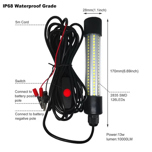 50000Lumens 12V 126 LED Green Underwater Fishing Light Lamp Fish Attract 5m - Picture 7 of 17