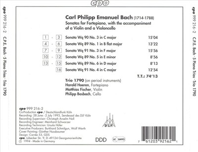 TRIO 1790 CPE BACH: PIANO TRIOS NEW CD