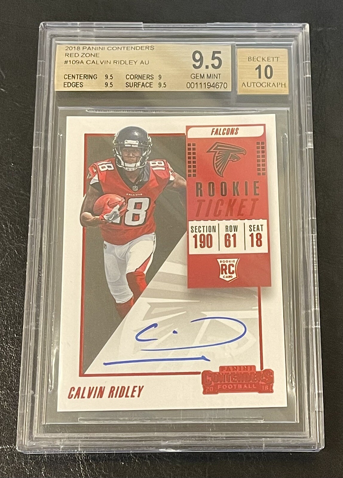 Calvin Ridley Panini Contenders #109 Autograph-Red Zone