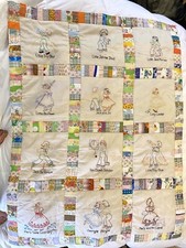 Vtg Baby Nursery Rhyme Quilt Cover Blanket 52x40"Hand Embroidered Kid core Decor