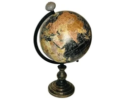 Classic, Vintage Rotating Globe, Metal Ruler, Table Decor, Brown Monochrome & Bl