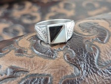 Mother of Pearl Onyx Inlay Ring USA 925 Sterling Silver Size 11.25
