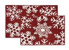Snowflake Premium Christmas Bath Rug Set 2 Piece, Extra Soft Absorbent,