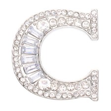 Letter Brooch Pins Initial Letter C Rhinestone Broaches Silver Tone