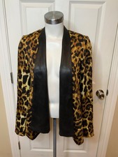 Albert MalakiBrown Leopard Print Crinkle Open Front Jacket, Size M