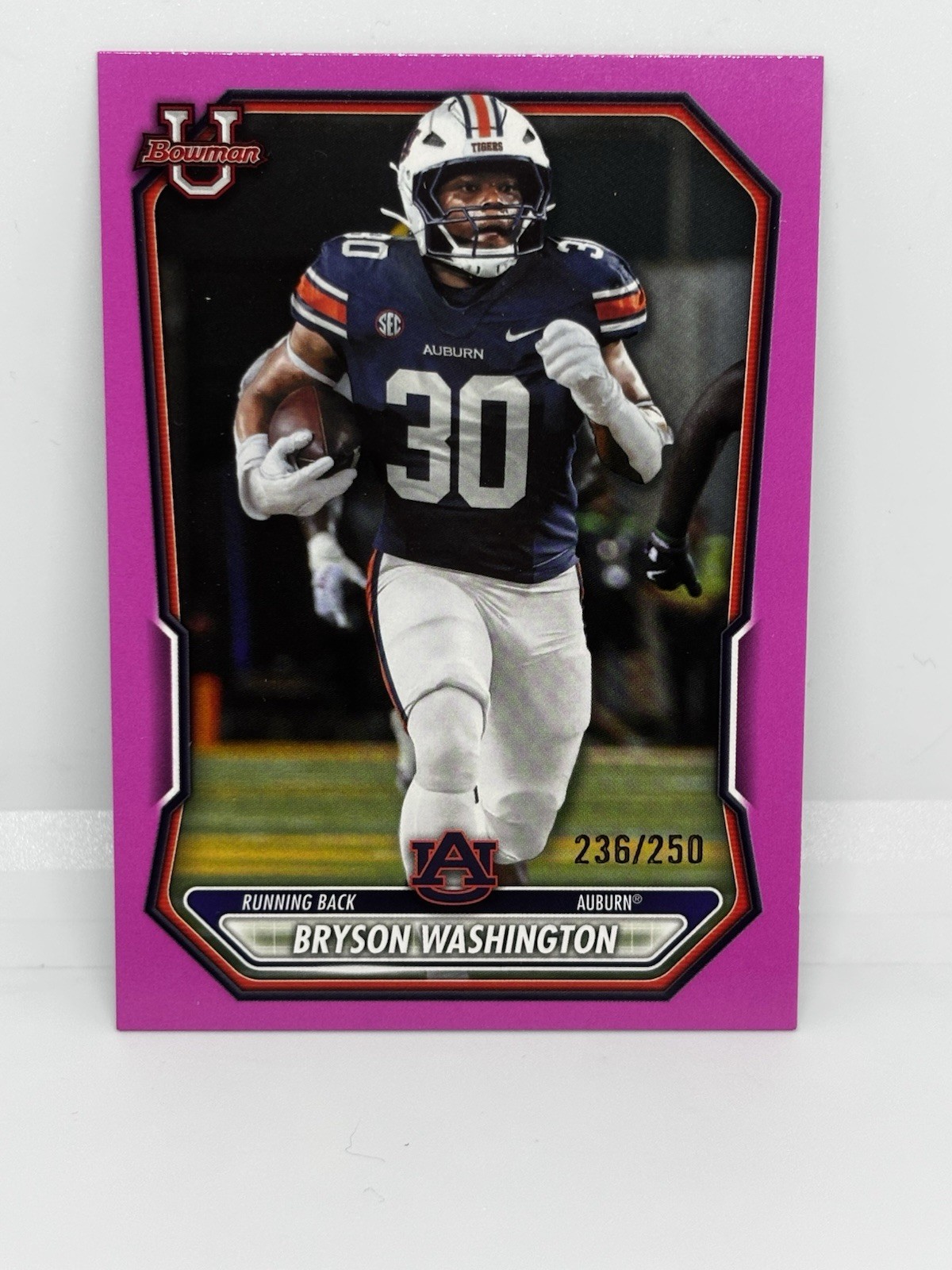 Topps 2025 Bowman University Bryson Washington Auburn Pink BPP-105 #205/250