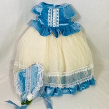 Vestido Colonial/Regencia: Vestido/Sombrero de Terciopelo Azul para Muñeca American Girl de 18"