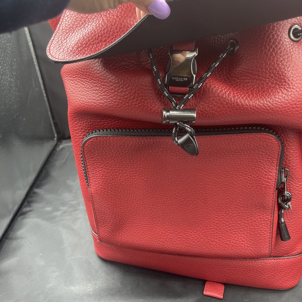 Coach Red Pebble Leather Backpack Vintage Coach Mini Turnlock Rucksack Red | Mercari main image 2