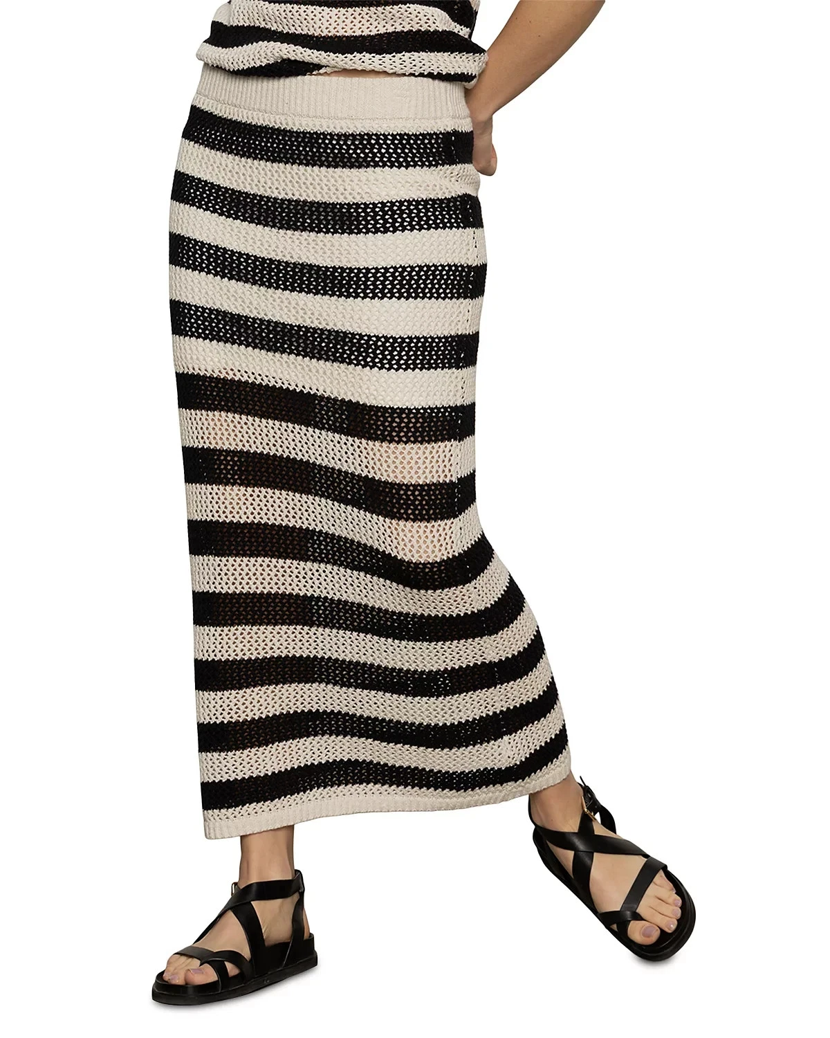 Sanctuary L121520 Womens Black/Chalk Stripe Crocheted Sweater Skirt Size S