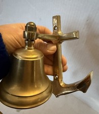 VTG Solid Brass Nautical Bell With Anchor Shaped Wall Mount and Clapper/Hardware