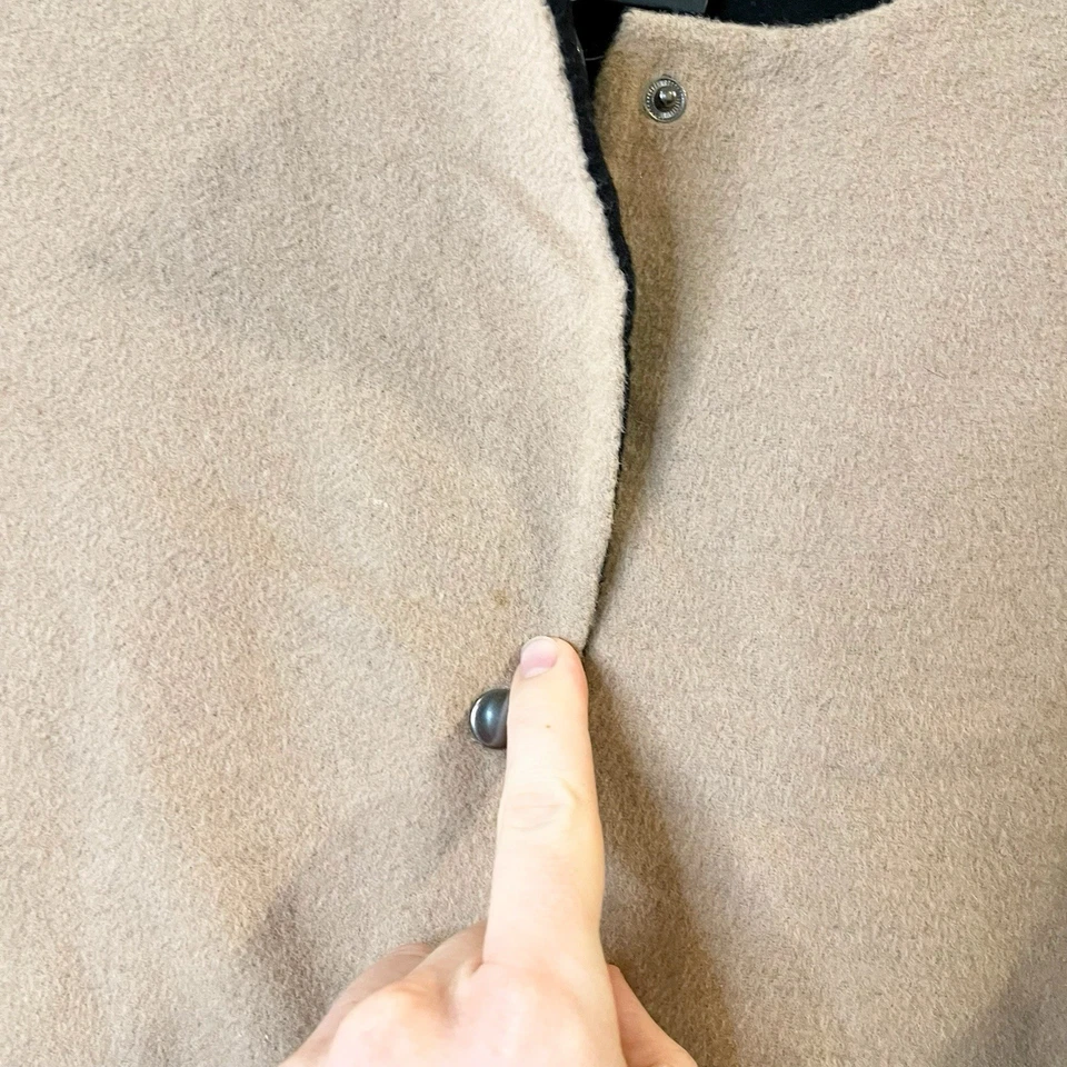 Cárdigan Suéter Mezcla Lana Tahari Tostado Camel Botón a Presión Bolsillos Largos Talla M Foto 4 de 4