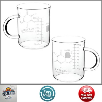 Caffeine Beaker Mug 2 Pck Borosilicate Glass 16oz 450ml Chemistry Coffee Science