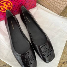 NEW TORY BURCH GEORGIA BALLET ATHENE CALF LEATHER IN BLACK