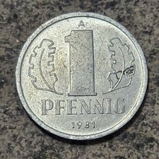 EAST GERMANY (GDR) / ONE (1) PFENNIG COIN 1981 A (MINTED IN BERLIN)
