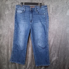 Judy Blue Hi Waist Wide Leng Crop Style Braided Details Women's 13/31 Jeans Blue