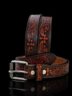 Western Belt Cowboy Rodeo Full Grain Leather Hand Tooled Removable Buckle
